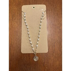New Vintage Havana Coin Necklace Faux Pearl 18K Gold Plated